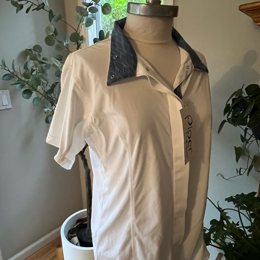 Piper by Smartpak WomensWhite Shirt with Patterned Blue Collar - Picture 2 of 7